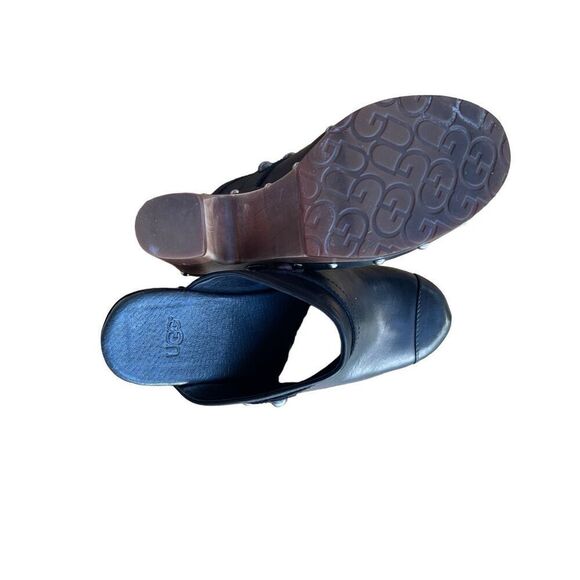 UGG Womens Black Sheepskin Lined Slip On Leather Studded Block Heel Clogs Size 6 - Picture 10 of 10